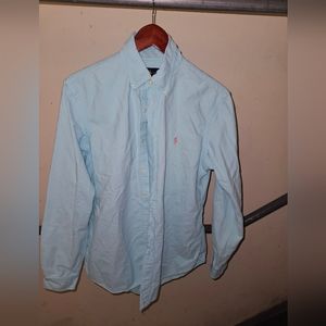 Mens Polo Ralph Lauren Slim Fit Button Down Dress Shirt Size M Medium Sky Blue